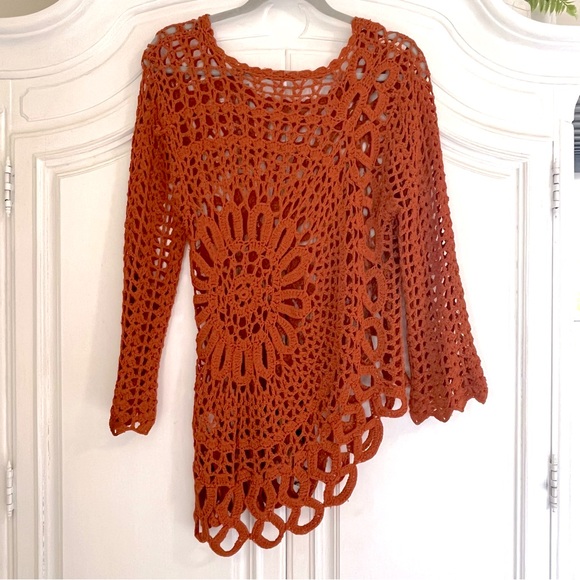 TEMPO PARIS CROCHET SWEATER | BURNT ORANGE | RUST | MEDIUM | GREAT CONDITION - Picture 2 of 10